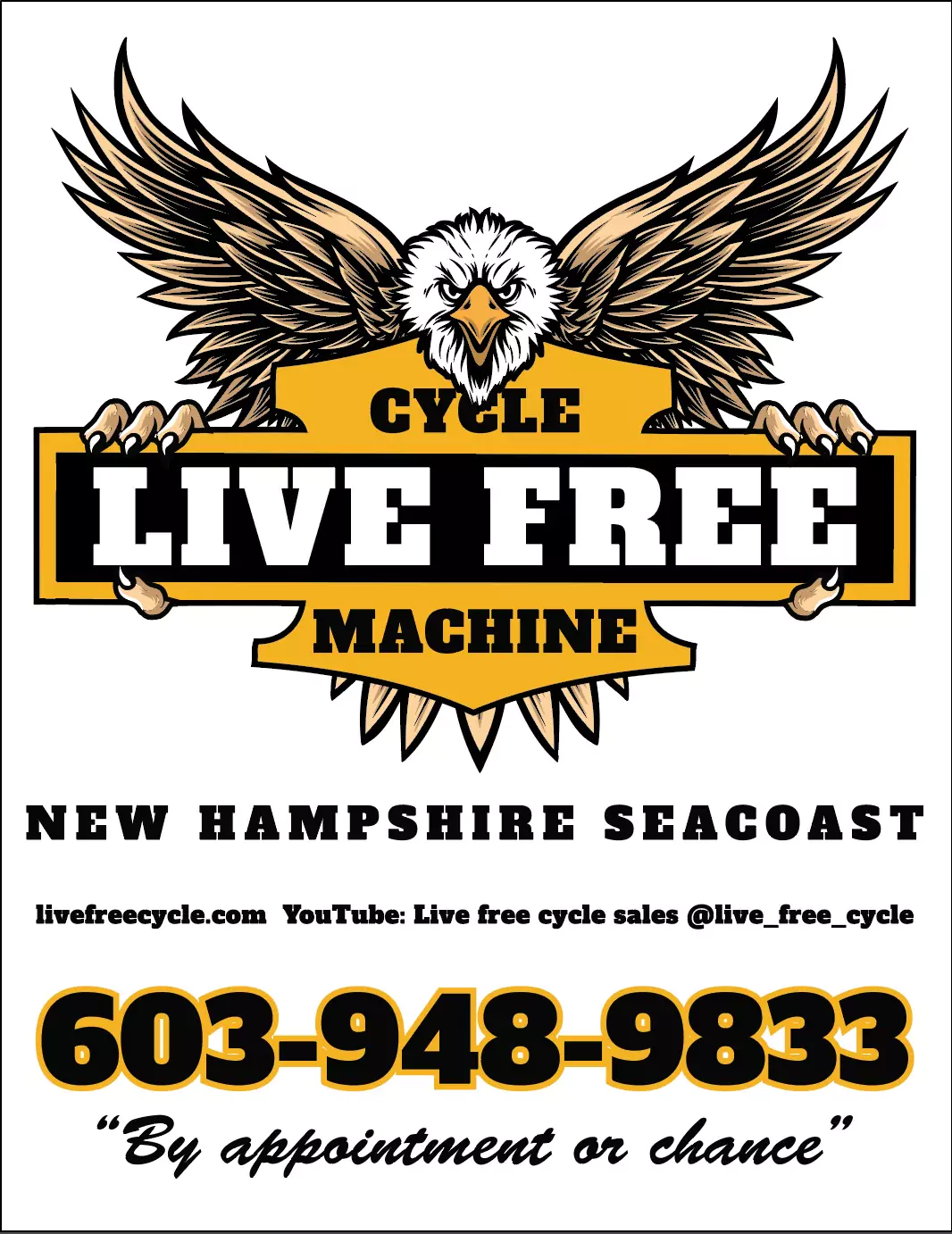 Live Free Cycle & Machine - New Hampshire Seacoast Livefreecycle.com Uoutube: Live free cycle sales @live_Free_cycle 603-948-9833 'By appointment or chance'